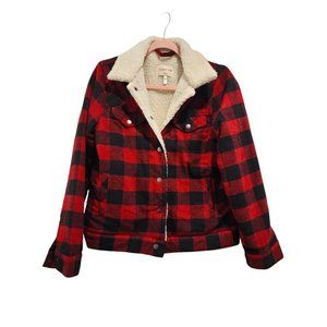 Red and black plaid sherpa jacket
